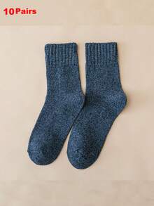 5 Pairs Men Thick Wool Knit Socks, Warm Casual Unisex Mid-Calf Socks Suitable For Autumn And Winter, Women Knee High Socks And Tights, Fall