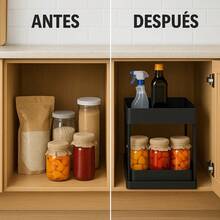 Carrito Organizador Multiusos de 2 Niveles para Cocina, Baño y Oficina, Estantería Desmontable con Ruedas y Cajones para Almacenamiento y Optimización de Espacios Pequeños. - Negro - Ver 4