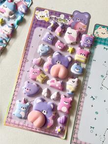 3D Cute Butt Squeeze Soft Stickers, Animal Designs Like Rabbit & Bear, Craft Decor For Kids, Phone Case Stickers - Multicolor - View 14