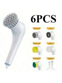 1pc Effortless Cleaning Tool! Electric Design With Brush Head Button, Easy To Handle Stubborn Stains With Home Cleaning Brush, Super Convenient For Bathroom And Kitchen Cleaning - 藍白色 - 查看 10