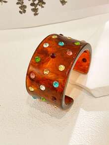 1pc Vintage Colorful Crystal Inlaid Tie Dye Resin Open Bangle Bracelet, Suitable For Women's Party/Retro Outfits - Colored Diamond Open Bracelet - View 13