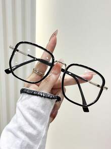 1pc Women Square Multicolor Plastic And Metal Modern Simple Style Never Outdated Clear Glasses Outdoor Travel Vacation/Holiday Office Street-Photography Back-To-School Daily Life Essentials Holiday Gift Suitable For All Face Shapes Accessories