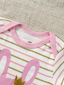 5 Pieces Cartoon Short Sleeve Baby Boy Girl Bodysuits Soft Pure Cotton Four Seasons - Hồng - Xem 3