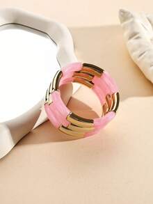 1pc Fashionable 3-Layer Wide Elastic Bracelet, Colorful Resin Beaded Bracelet, Acrylic Jewelry Gift For Women, Girls, Friends, Suitable For Daily Wear, Party, Travel - Multicolor - View 6