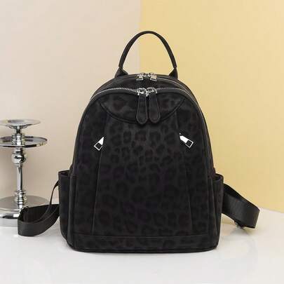 LECEY Women's Leopard Print Casual Backpack, Minimalist Design For Shopping And Everyday Use