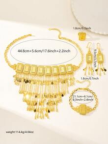 5-Piece Set: Elegant Rose Design Jewelry Set Including Necklace, Bracelet, Earrings, Ring. 24K Gold Plated Copper Meteor Shower V-Shaped Tassel Necklace, Gift For Mother's Day, Valentine's Day, Women