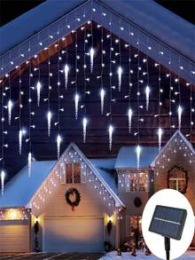 1pc Christmas Icicle Lights, Outdoor Camping Decorations Lights, 8 Modes, Suitable For Christmas Eaves Parties Weddings Villa Decorations, Solar Outdoor String Lights, Home Decorations, Christmas Decorations (300mAh)