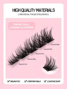 Asiteo 100pcs D-Curl Fluffy Cluster False Eyelashes, Thick & Dense Segmented False Eyelash Clusters, Thick & Dense False Eyelash Extensions - 黑色 - 查看 2