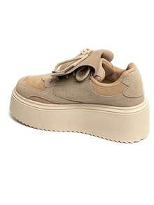 Baskets Compensating In Suede Avec Large Languette And Semelle Plateforme - Khaki - View 3