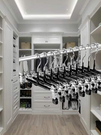 4 Paket Ağır Hizmet Tipi Paslanmaz Çelik Ayarlanabilir Pantolon Askısı - Kot Pantolon, Elbise ve Takım Elbise İçin Çok Amaçlı Kaymaz Dolap Düzenleyicileri (Kelepçe Tasarımlı Ticari Sınıf Elbise Askısı)