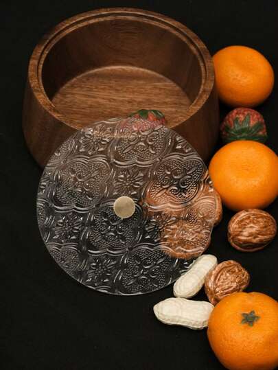 1 pieza Caja de madera con compartimentos para frutos secos con tapa, nueva caja de almacenamiento de nueces de estilo chino norteamericano