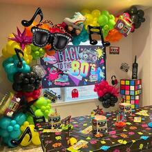 90s 80s Disco Theme Party Decorations, 171Pcs Balloon Arch Kit With Retro Disco Ball Radio Glasses Roller Skate Musical Note Chain Foil Balloons Back To 90s 80s Hip Hop Birthday Supplies - Đầy màu sắc - Xem 6