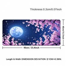 Pink Cherry Blossoms And Full Moon Mouse Pad Abstract Mouse Pad Stars Moon And Sky Non-Slip Rubber Base Large Mousepad Stitched Edges Keyboard Mouse Mat Desk Pad For Office And Home