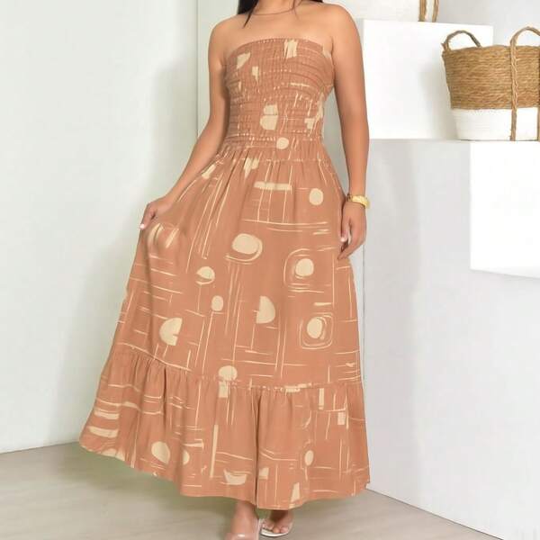 Vestido feminino longo tomara que caia com Elastex nas Costas