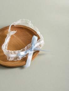 1入組女士珍珠和花朵裝飾浪漫新娘腿帶適合婚禮 - 白色 - 查看 3