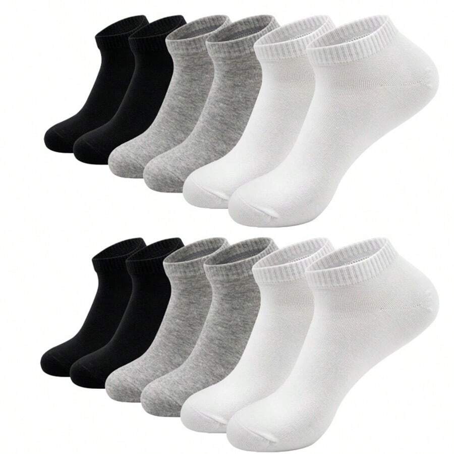 Conjunto de 3/6 pares de meias cano médio unissex em cores sortidas: preto/branco/cinza, adequadas para todas as estações, design minimalista, ideal para presentear casais ou amigos. - Multicolorido - Ver 1