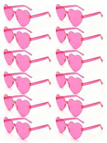 1/7/13/20pcs Set Heart-Shaped Candy Color Frameless Funny Love Heart Glasses, Unisex Party Favor Glasses - Rose Red - View 3