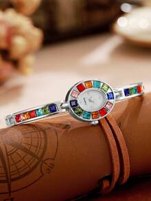 1pc Women's Minimalist Quartz Bracelet Watch With Steel Band, Fashionable & Elegant - 銀色 - 查看 6