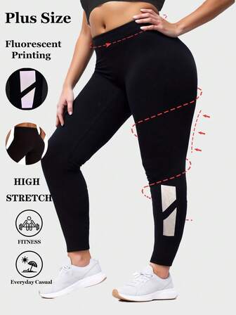 Plus Size Women's Black Thermal Lined Leggings, Warm & Comfortable, Thick, Soft, Skinny, Casual, Versatile, 7/8 Length Pants For Home, Outdoor, Fitness, Running, Yoga