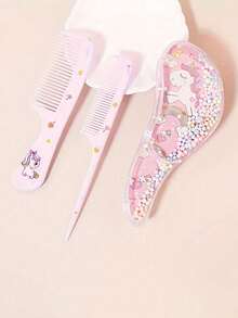 3pcs Cartoon Hair Comb Set - Wet & Dry Use, Detangling & Styling Brushes For All Hair Types, Durable ABS Plastic Handle, Perfect Gift Idea.Kidvery