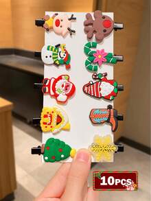 10pcs Colorful Christmas Hair Clips For Women, Cute Design Hair Clips Suitable For Bangs And Flyaways, Hair Accerssories - Multicolor - View 14
