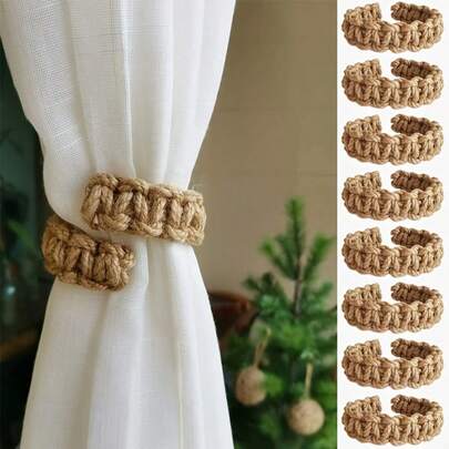 8-Piece Curtain Storage And Hand-Woven Hemp Rope Organization, Curtain Fixing Weaving Support, Decorative Rope Support, Suitable For Bedroom Home Decoration Accessories