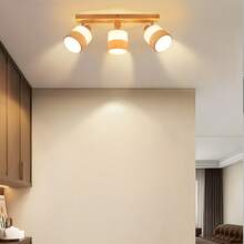GBLY Ceiling Spotlight 3-Light Wooden Ceiling Light Vintage E14 Lamp Kitchen Fabric Shade Retro Swivel 350° Ceiling Spotlight Max. 25W Hallway Halloween Bedroom Living Room Without Bulb - 3 頭 - 查看 2