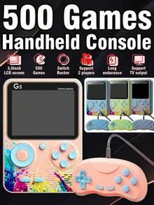1pc Handheld Game Console Mini Nostalgic Old-Fashioned Rechargeable Cube With 500 Built-In Classic Games Adult Teenager Dormitory Leisure Decompression Toys 3-Inch Color Screen Support Connection To TV Double-Player Retro Colorful Color Matching Birthday Holiday Gift For Men Husband And Boyfriend