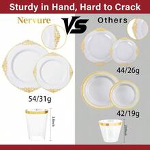 350PCS Gold Plastic Plates Gold Plastic Dinnerware Sets For 50 Guests 100 Disposable Plates 150 Sierware 50 Cups 50 Napkins For Wedding Party Thanksgiving - Vàng - Xem 3
