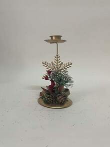 1 pieza Soporte de vela de hierro dorado, decoración para exhibición en ventana, árbol de Navidad, piña, decoración de ambiente, soporte de vela, reno, copo de nieve, ornamento de mesa con estrella