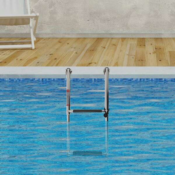 1pc Stainless Steel Silver Boat Ladder, 2-Step Wall Mounted Boat Telescoping Ladder, Stainless Steel Telescoping Ladder For Swimming Pools, Yachts, Speedboats, Barges, Fishing Boats