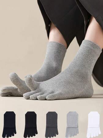 5 pares de calcetines de 5 dedos de unicolor para mujer, simples, resistentes al olor y transpirables, cómodos y elásticos para deportes y negocios