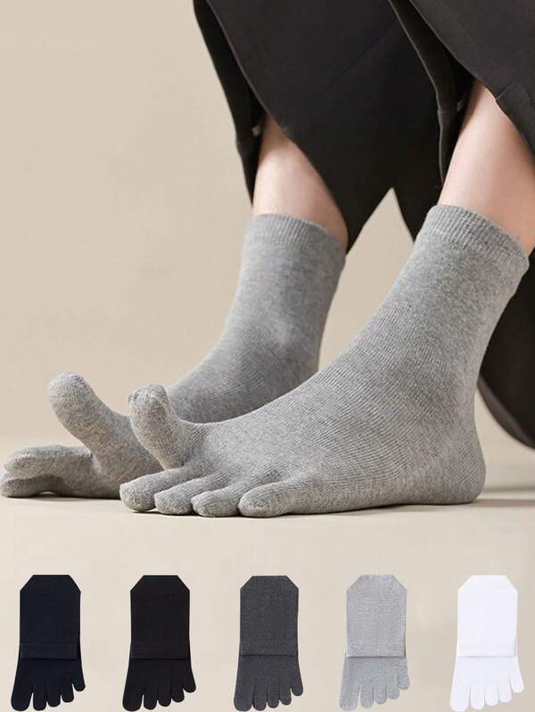 5 Pairs Of Women's Solid Color Fashion Five Finger Socks Simple Odor Resistant And Breathable Sweat Comfortable Elastic Sports Business Socks