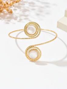 1 件高端镂空镶嵌仿白宝石手镯，时尚欧美小众圆形配饰，复古螺旋仿宝石开口可调节袖口，适合女性日常、度假、派对穿着