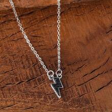 New Retro Bohemian Lightning Inlaid Pendant Necklace Niche Simple Item Jewelry - 黑色 - 查看 7