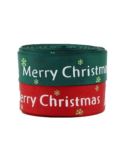 1 Roll (25 Yards) Red Grosgrain Ribbon - Christmas Party Decoration With Merry Christmas Text, For Gift Wrapping, Wreaths, Garlands - Durable Polyester Ribbon For Holiday Crafts & Decorations, Festive Garlands, Decorative Trim, Textured Finish, Festive Trim, Craft Enthusiasts