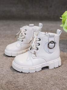 Toddler Girls' Lace-Up Side Zipper Outdoor Ankle Boots, Fashion Children Shoes, Girls' Short Boots, Spring Autumn Winter New Versatile