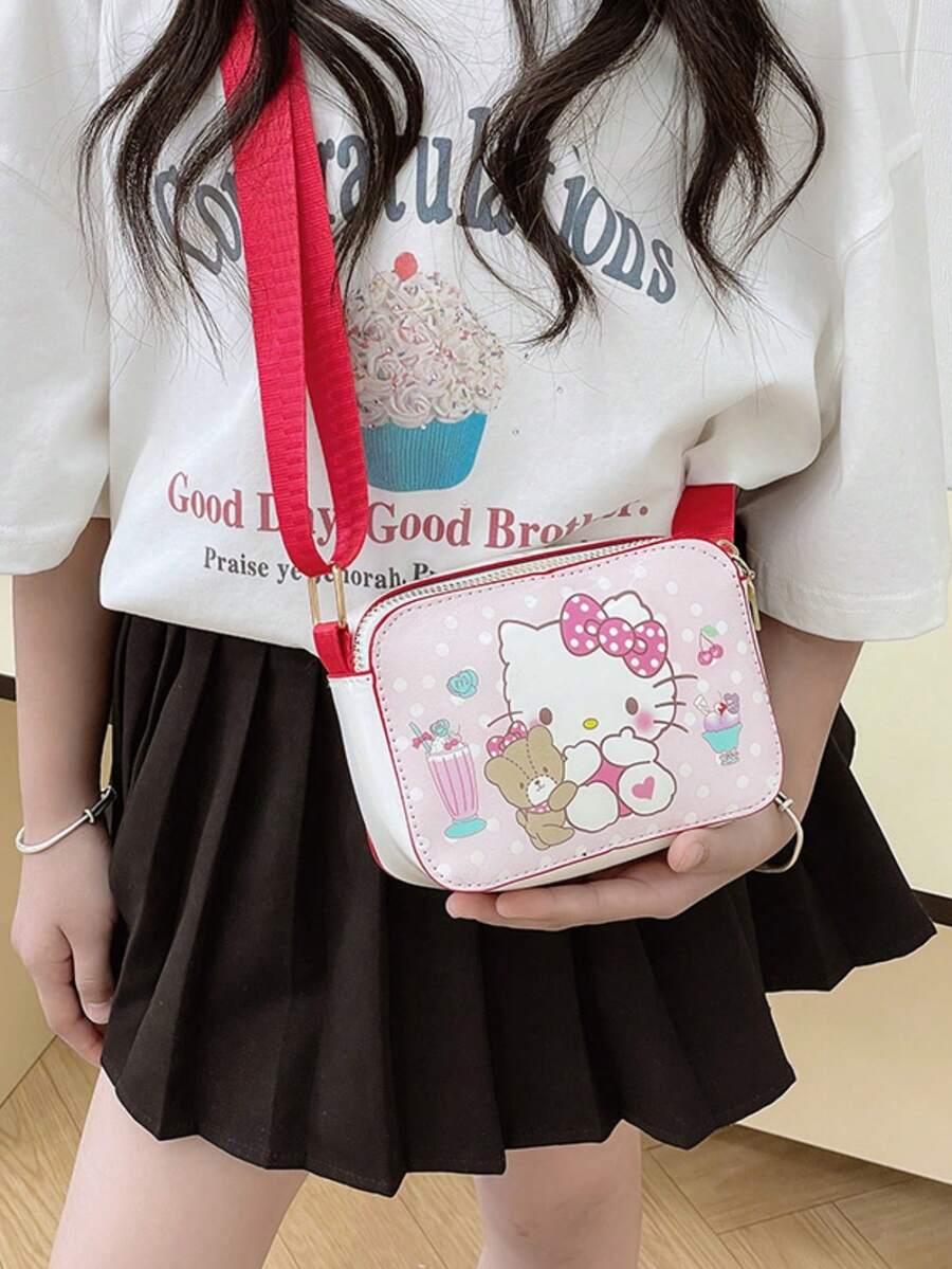 1pc Kids Katy Cat Girl Crossbody Bag, Fashion Princess Bag, Cute Cartoon Shoulder Handbag - Multicolor - View 1