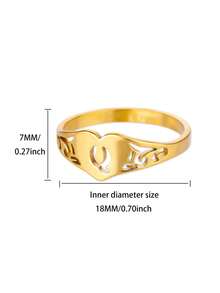 1 PC Vintage Hollow Heart Initial Letter Rings For Women Gold Color Stainless Steel A-Z Letter Ring Elegant Wedding Jewelry Gift - Gold - View 35