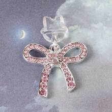 1pc Pink Rhinestone Bow Charm/Phone Charging Port Dust Plug/Decoration Pendant/Compatible With Iphone/Type-C/Android Plug - Pink - View 8