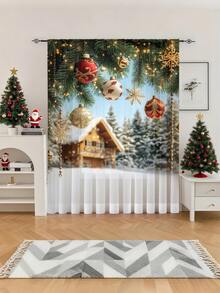1 pieza Cortina transparente decorativa navideña, adecuada para sala de estar, dormitorio, cocina, fiesta navideña, árbol de Navidad, decoración de otoño, 100g/㎡