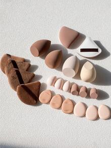 22pcs Makeup Brush Set, 4pcs Powder Puff, 2pcs Makeup Sponge, 6pcs Mini Makeup Sponge, 4pcs Large Makeup Sponge, 6pcs Finger Makeup Sponge, Mixed Beauty Sponges For Foundation, Concealer, Dry & Wet Use, Non-Latex, Suitable For All Skin Types, Specially Designed For Contouring, Eyes And Corners, Women Makeup Tools Kit