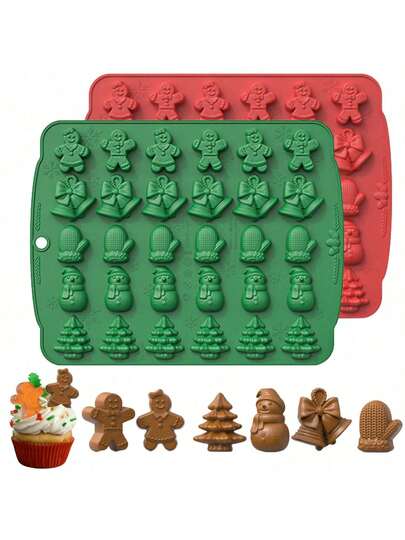 1 Pack 30-Cavity Christmas Silicone Mold, Gingerbread Man Shaped Candy Mold, Cake Baking Tool For Christmas Party, DIY Christmas Chocolate, Candies, Jello (Random Color And Style)