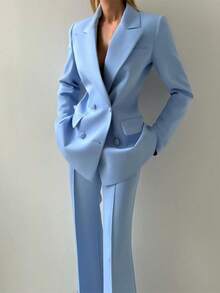 Autumn Temperament Fashion Commuter Suit Suit Bra Pants Jacket Three-Piece Set - 藍色 - 查看 2