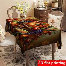 1 pieza Mantel rectangular con estampado de canasta de frutas de calabaza y hojas de arce, impermeable y con aislamiento térmico de poliéster, apto para uso interior y exterior, decoración de Acción de Gracias