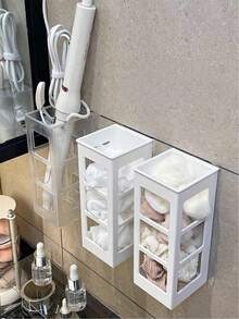 2pcs Wall-Mounted Plastic Storage Boxes, Bathroom Organizer Rack, Suitable For Storing And Organizing Curling Irons, Straighteners, Combs, Makeup Sponges And Other Beauty Products, Bathroom Accessories - Multicolor - View 11