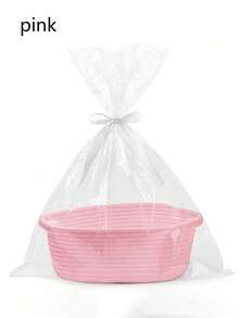 1 Set Of Pink Woven Storage Baskets And Transparent Gift Bags, Made Of High-Quality Woven Materials, Suitable For Storing Small Items And Making Gift Baskets. It Is A Must-Have For Birthdays, Storage Enthusiasts, And Delicate Girls. Suitable For Occasions Such As Birthdays, Christmas, Holiday Gift Giving