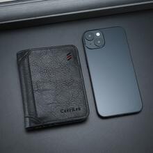 Cartera corta casual para hombres CARRKEN, de moda con contraste de color, correa, múltiples ranuras para tarjetas, diseño de boca abierta y parches, versátil estuche para tarjetas para estudiantes jóvenes, cartera mini, monedero, cartera pequeña, cartera de hombre, cartera de cuero