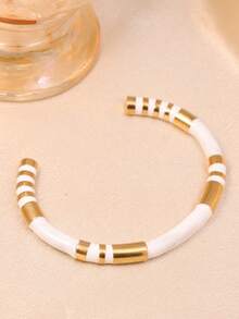 1 pieza Pulsera unisex, de acero inoxidable 304 chapado en oro con nudo de bambú multicolor de estilo natural, adecuado para uso diario y al aire libre