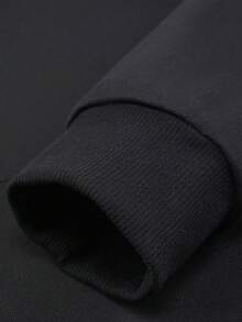 1pc Men's Thick Hoodie Sweatshirt For Autumn/Winter, Casual Sports Outdoor Pullover Hooded Sweatshirt, Loose Fit, Suitable For Home & Outdoor Activities, Can Be Couples Gift, 100% Polyester Material, With Drawstring Hood, Multiple Colors Available, Long Sleeve Top - Black - View 8